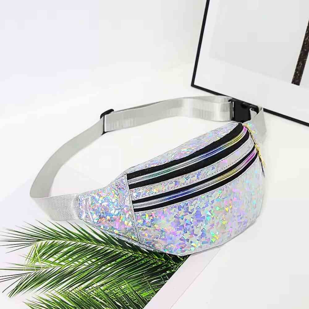 Sac Banane pour Femme à Paillette blanc de côté