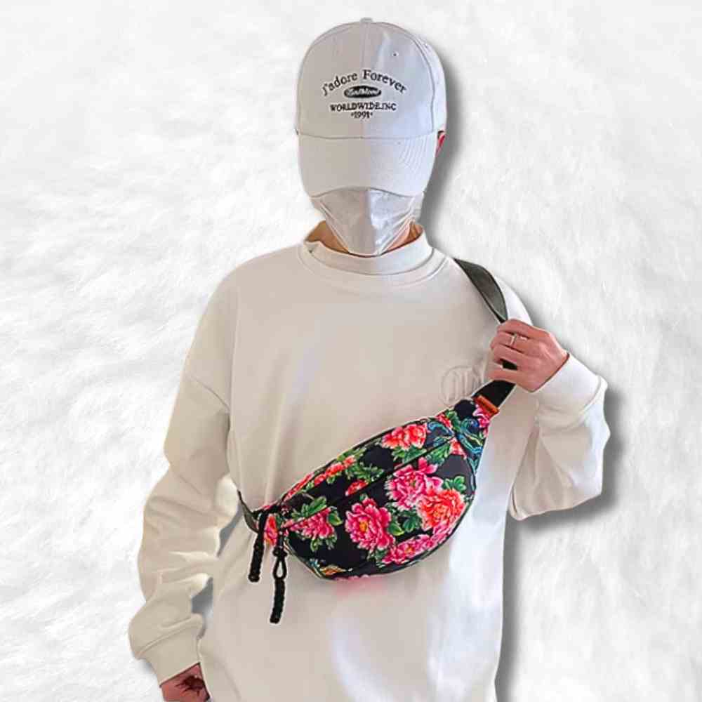 Sac Banane Fleuri noir pour femme