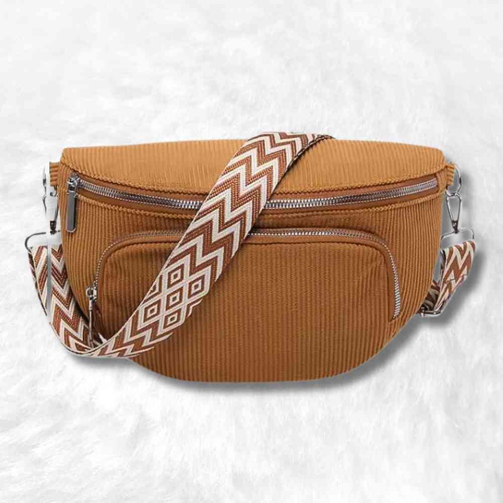 Sac Banane Velours Double Poche beige