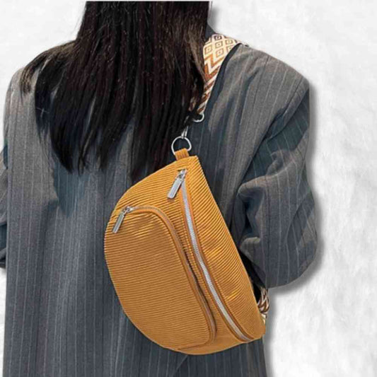 Sac Banane Velours Double Poche beige femme