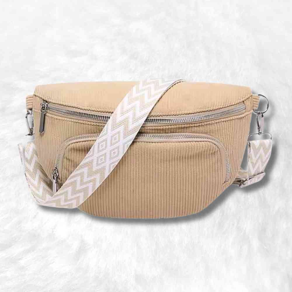 Sac Banane Velours Double Poche crème