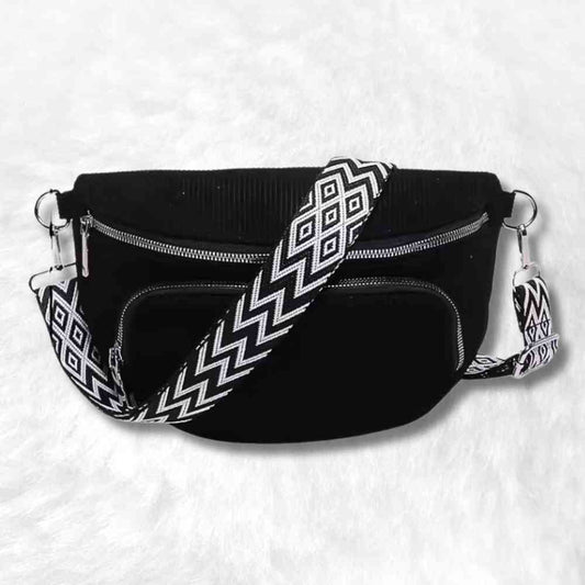 Sac Banane Velours Double Poche noir