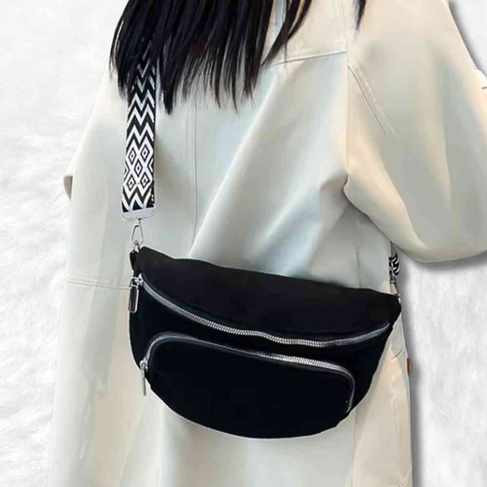 Sac Banane Velours Double Poche noir femme