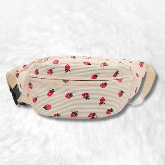 Sac Banane Velours Côtelé Fraise blanc