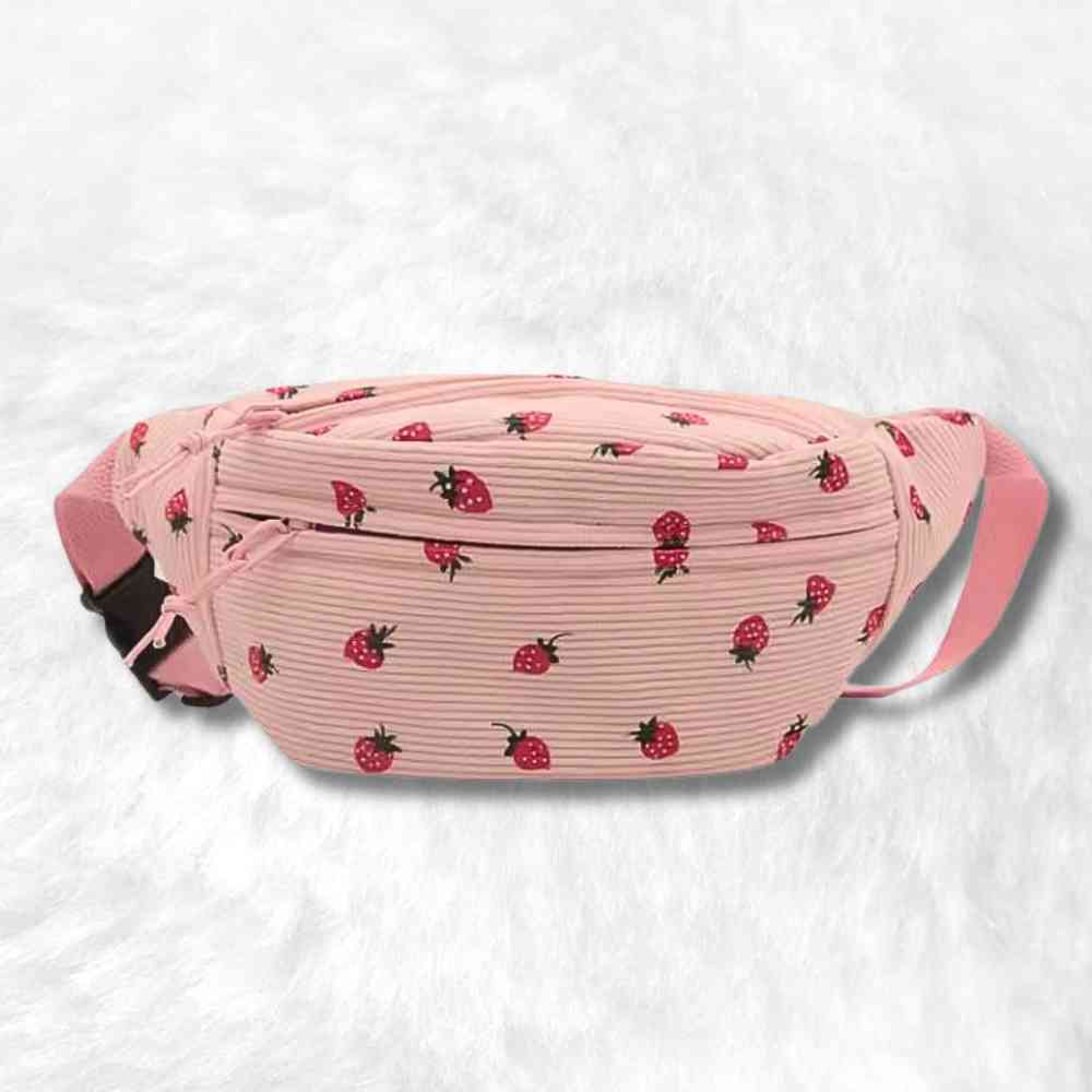 Sac Banane Velours Côtelé Fraise rose