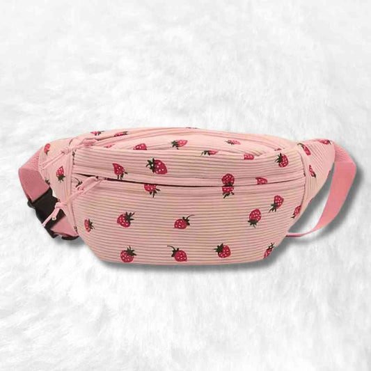 Sac Banane Velours Côtelé Fraise rose