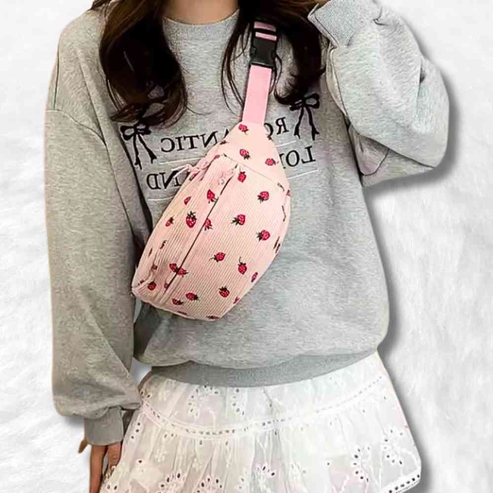 Sac Banane Velours Côtelé Fraise rose pour une femme