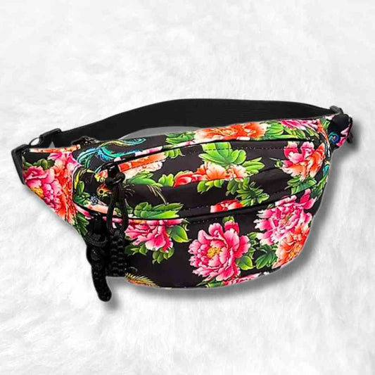 Sac Banane Fleuri noir
