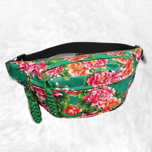 Sac Banane Fleuri vert