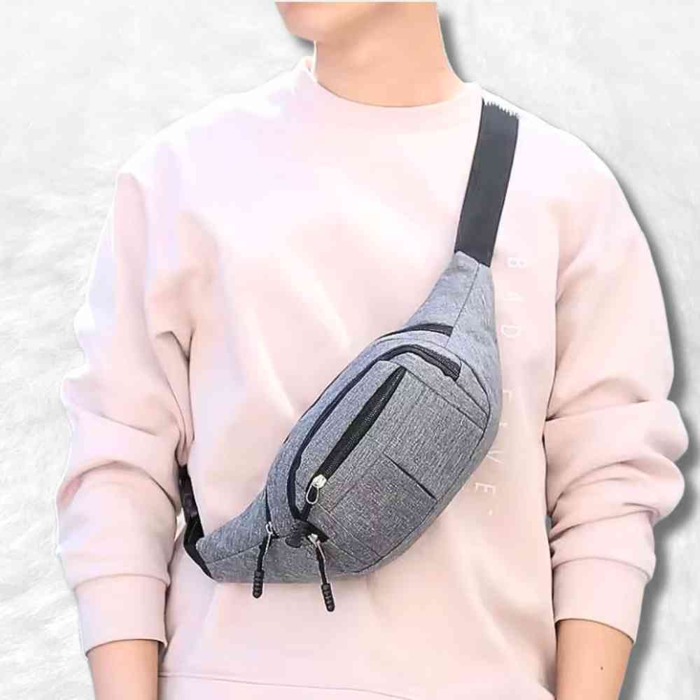 Sac Banane Homme pas cher gris porté