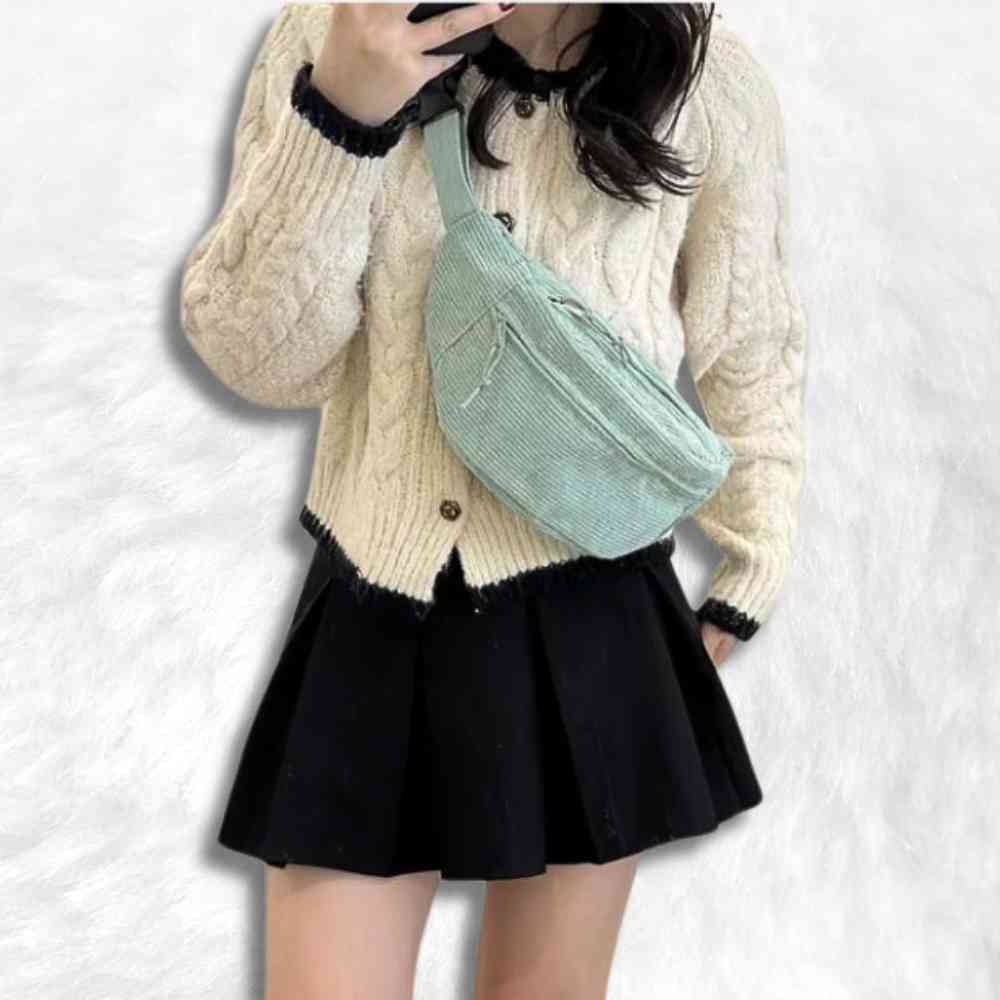 Sac Banane Velours Côtelé​ vert pour femme